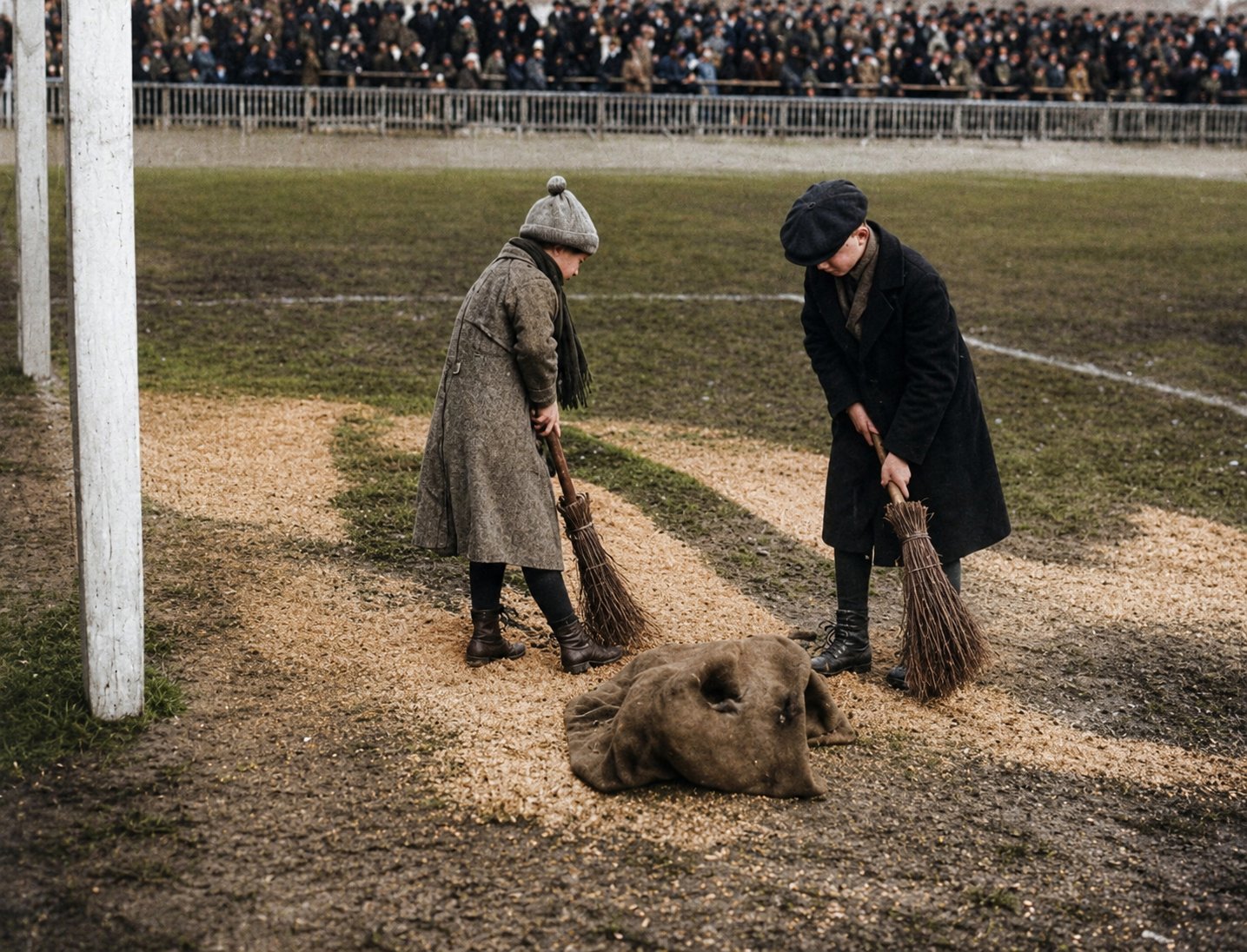 Heute Generali-Arena - damals der neu errichtete Slovan-Platz. Sägespäne sollen die Platzverhältnisse verbessern. Jahr: 1925.